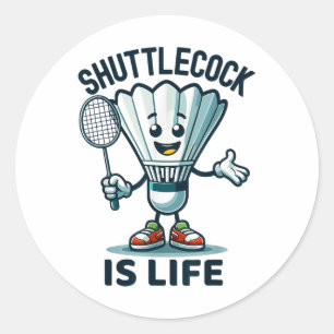 Sticker Rond Badminton Forever Dessin Animé Navette Et Raquette