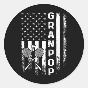 Sticker Rond Badminton Granpop Drapeau Américain Noël Vintage