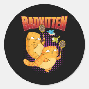 Sticker Rond Badminton I Badkitten Chat I Raquette de Badminton