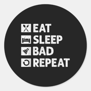 Sticker Rond Badminton Mange Sleep Répéter Funny Shuttle Meme