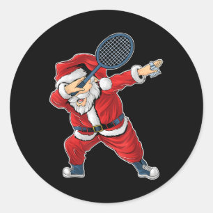 Sticker Rond Badminton Noël Santa Claus Dabbing Avec Volant