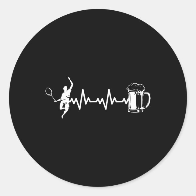 Sticker Rond Badminton Player Racket - Heartbeat Ekg Badminton (Devant)