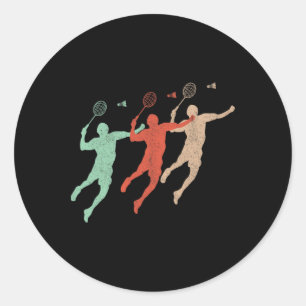 Sticker Rond Badminton Player Retro Smash Shuttle Vintage Badmi