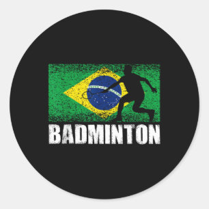 Sticker Rond Badminton Sport, Retro Brésil Drapeau, Brésil