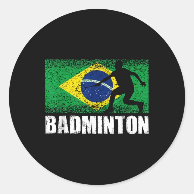 Sticker Rond Badminton Sport, Retro Brésil Drapeau, Brésil (Devant)