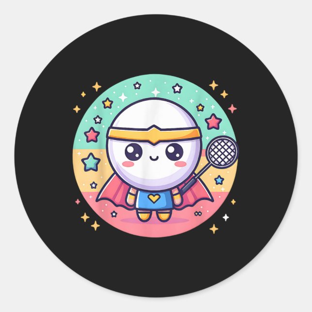 Sticker Rond Badminton Superhero Super Hero Badminton (Devant)
