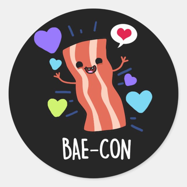 Sticker Rond Bae-con Funny Bacon Pun (Devant)
