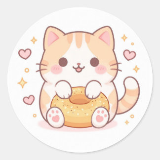 Sticker Rond Bagel de chat kawaii