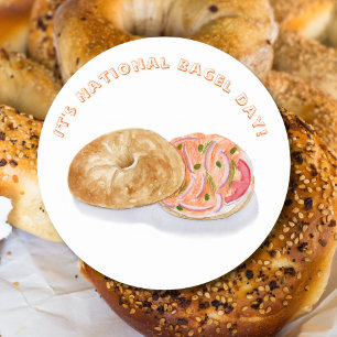 Sticker Rond Bagels aquarelle Saumon fumé Journée nationale du 