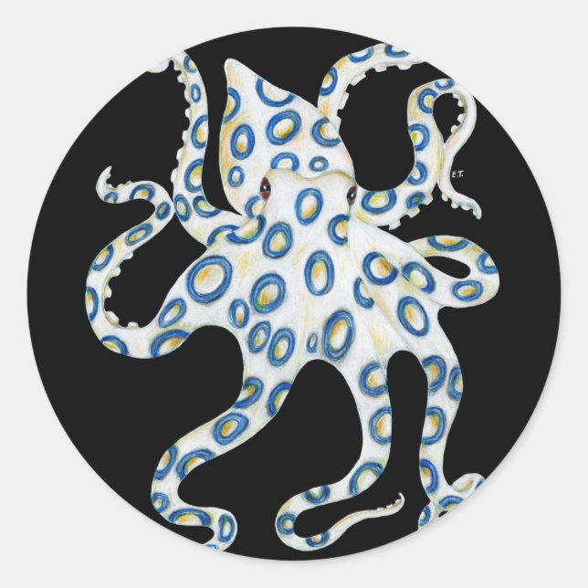 Sticker Rond Bague bleue Octopus Tentacles noirs (Devant)