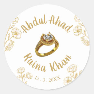 Sticker Rond Bague de fiançailles florale blanche et or