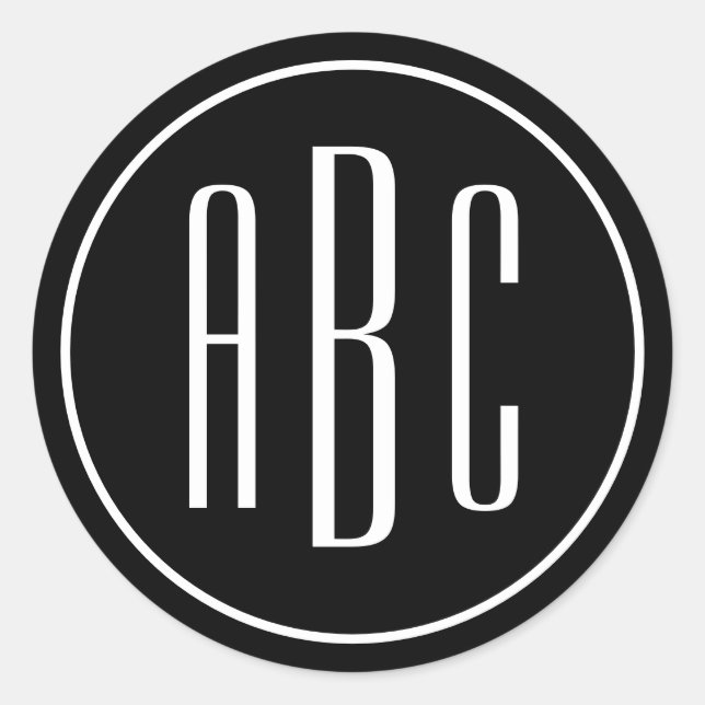 Sticker Rond Bague simple trois lettres noir et blanc (Devant)