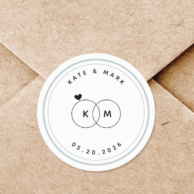 Sticker Rond Bagues de mariage modernes Monogramme Enregistrer  (Créateur téléchargé)