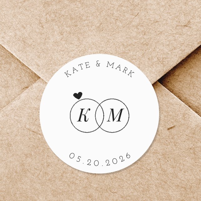 Sticker Rond Bagues de mariage modernes Monogramme Enregistrer  (Créateur téléchargé)