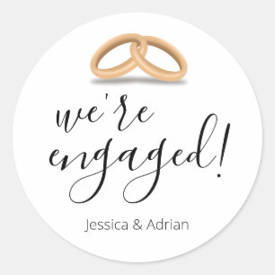 Sticker Rond Bagues romantiques en or Nous sommes fiancés