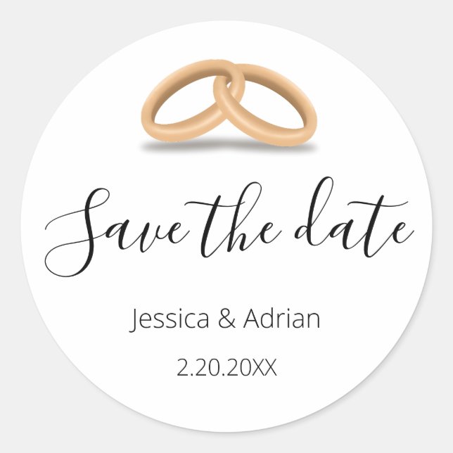 Sticker Rond Bagues Romantiques en Or Save the Date (Devant)