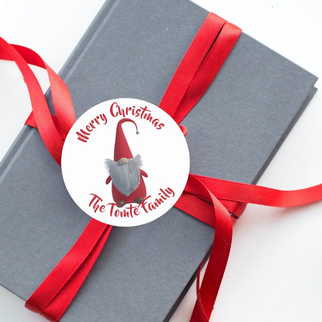 Sticker Rond Baguette cadeau Noël Gnome (Merry Christmas from the gnome. Just add your family name)