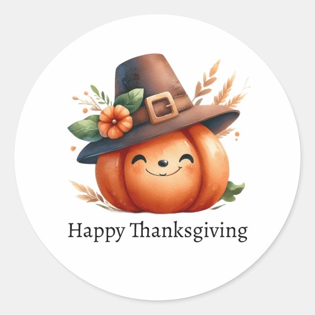 Sticker Rond Baguette Citrouille Thanksgiving (Devant)