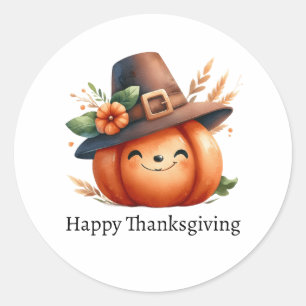 Sticker Rond Baguette Citrouille Thanksgiving