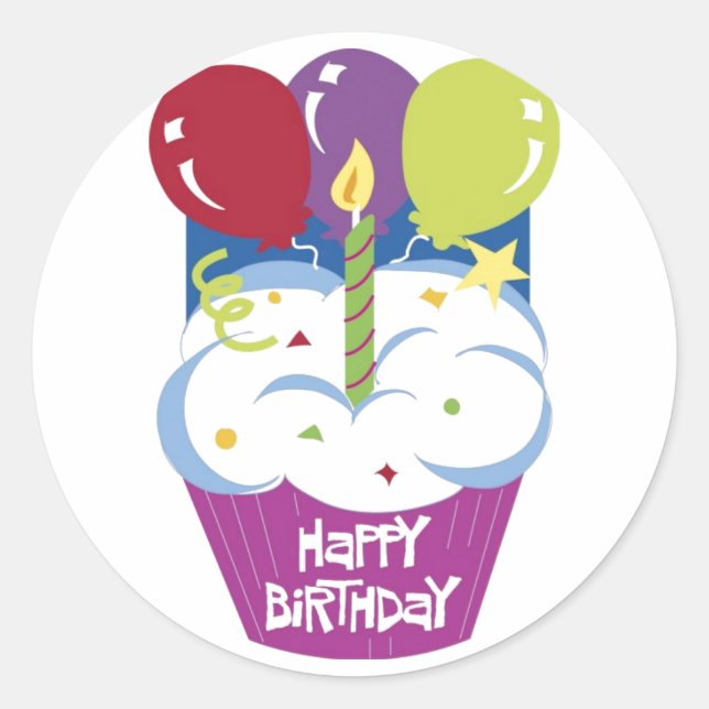 Sticker Rond Baguette d'anniversaire de Cupcake (Devant)