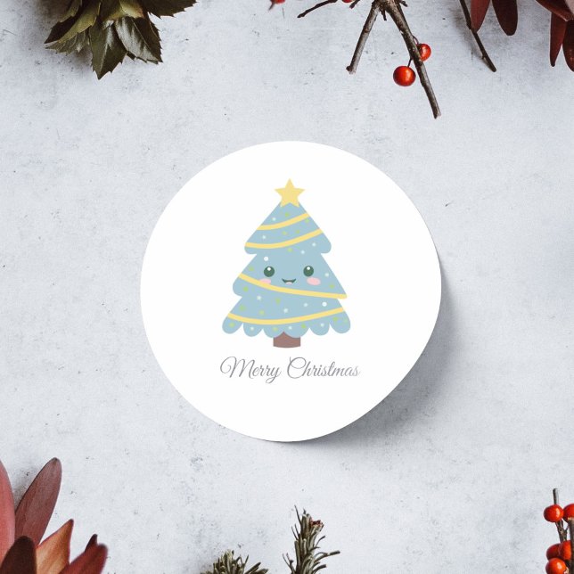 Sticker Rond Baguette d'arbre de Noël (Cute Christmas Tree Sticker)