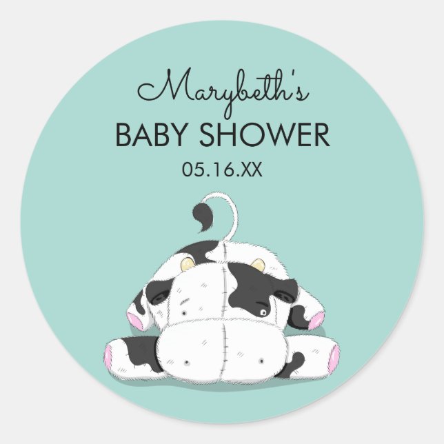 Sticker Rond Baguette de Baby shower de petite vache (Devant)