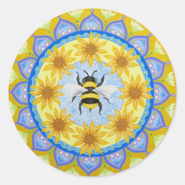 Sticker Rond Baguette de Bee Mandala par Soozie Wray (Devant)