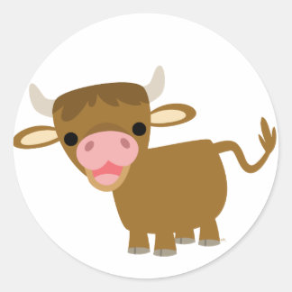 Sticker Rond Baguette de Cartoon Ox