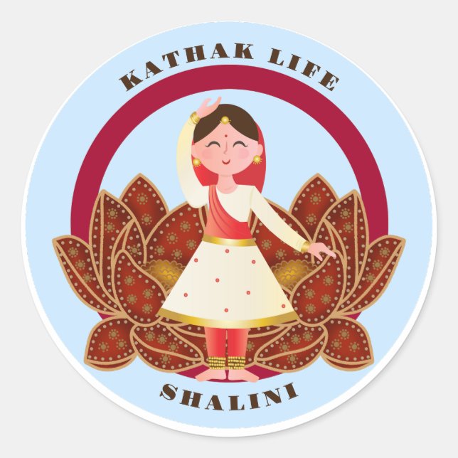 Sticker Rond Baguette de danse Cute Kathak (Devant)