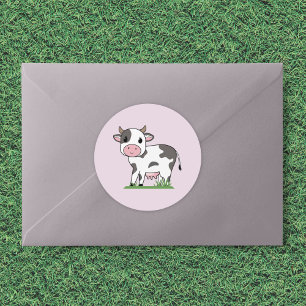 Sticker Rond Baguette de dessin de vache mignonne