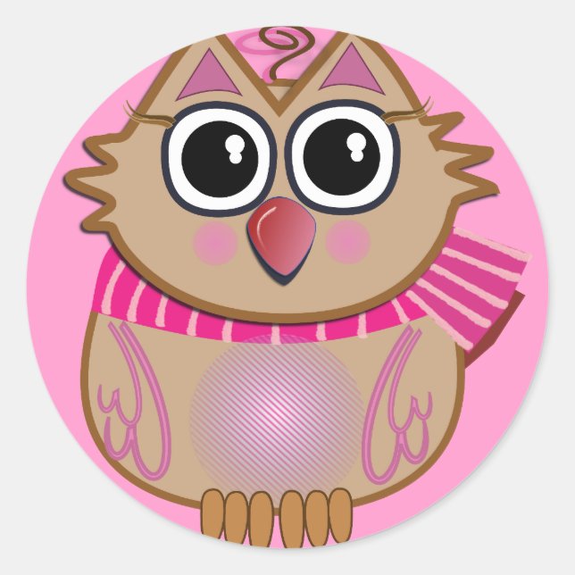 Sticker Rond Baguette de dessin mignonne avec hibou (Devant)