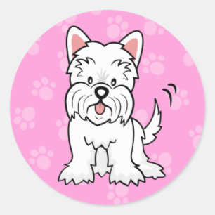Sticker Rond Baguette de dessin mignonne Cartoon Westie