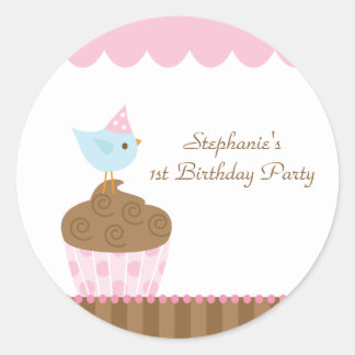 Sticker Rond Baguette de fête de fille de cupcake mignonne