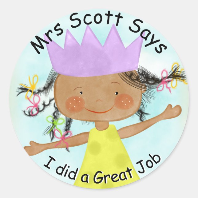 Sticker Rond Baguette de fille à peau foncée Great Job (Devant)