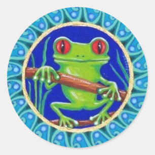 Sticker Rond Baguette de grenouille verte mignonne par Soozie W