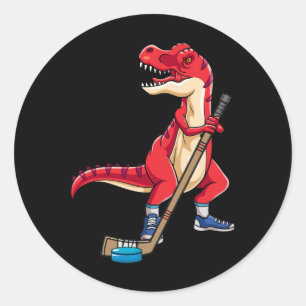 Sticker Rond Baguette de hockey Dinosaure But Goalie TRex T Rex