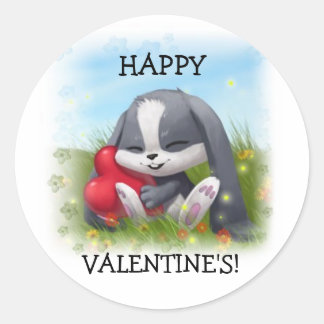 Sticker Rond Baguette de lapin de dessin de Saint-Valentin