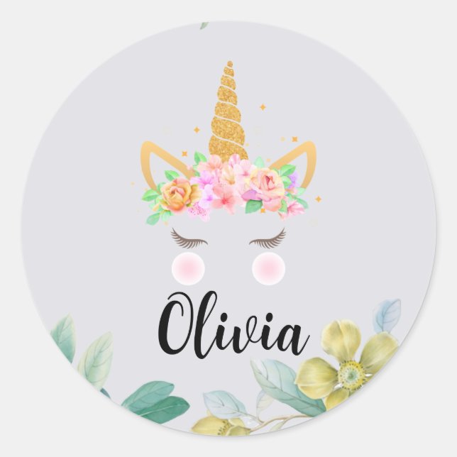 Sticker Rond Baguette de licorne personnalisée, Cadeaux de café (Devant)