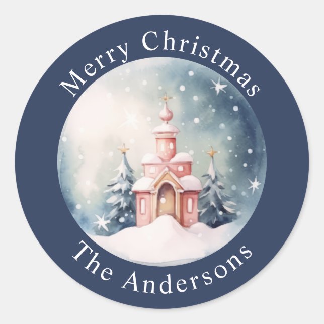 Sticker Rond Baguette de nuit de Noël étoilée (Devant)