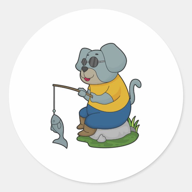 Sticker Rond Baguette de pêche du chien (Devant)