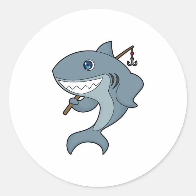 Sticker Rond Baguette de pêche du requin (Devant)