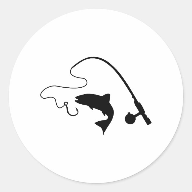 Sticker Rond Baguette de pêche et poisson, pêche (Devant)