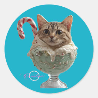 Sticker Rond Baguette de vacances en crème glacée de chat migno