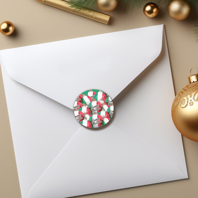 Sticker Rond Baguette d'ornement du drapeau italien Buon Natale (Créateur téléchargé)
