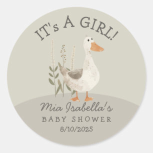 Sticker Rond Baguette ronde Baby shower oie à l'aquarelle migno