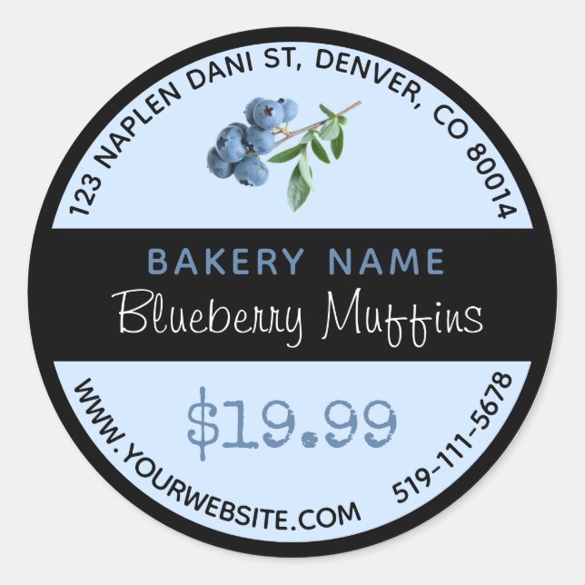 Sticker Rond Baguette ronde Boulangerie Muffins bleuets (Devant)