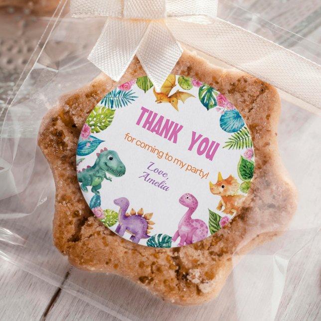 Sticker Rond Baguette ronde classique Anniversaire Dinosaur fil (Créateur téléchargé)