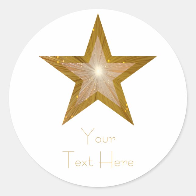 Sticker Rond Baguette ronde Gold Star 'Your Text' blanc (Devant)