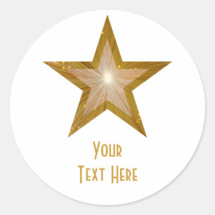 Sticker Rond Baguette ronde Gold Star 'Your Text' blanc
