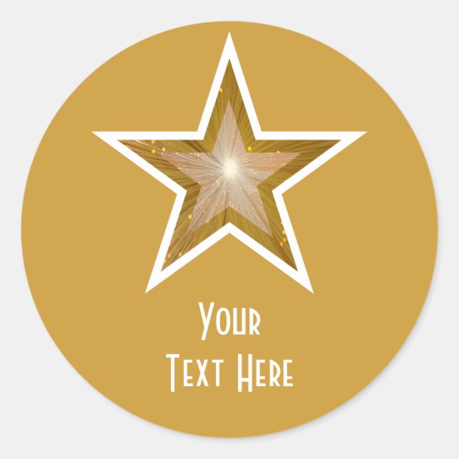 Sticker Rond Baguette ronde "Gold" Star 'Your Text' jaune (Devant)